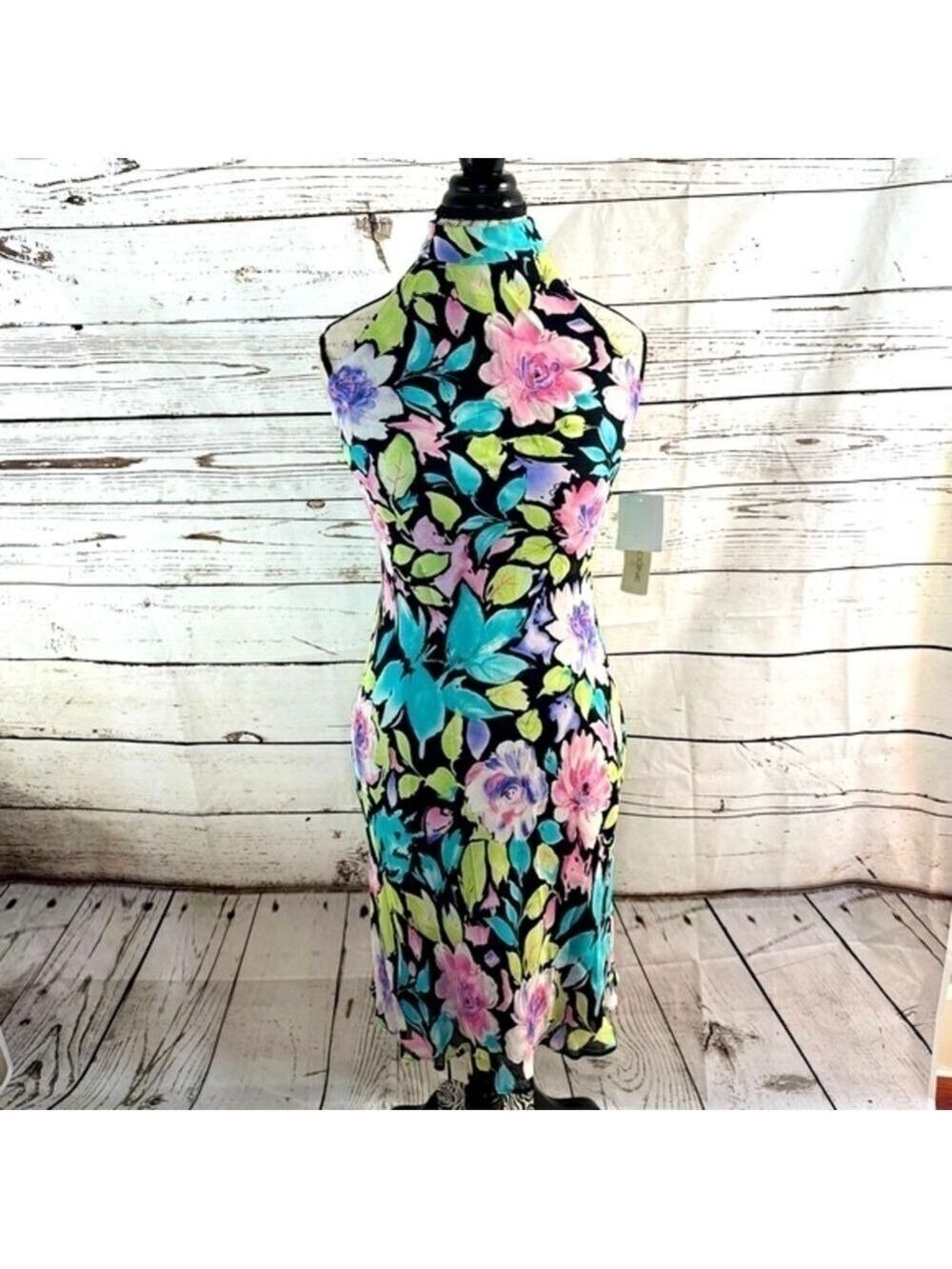 Vintage Evan Picone Floral Halter Dress Size 6